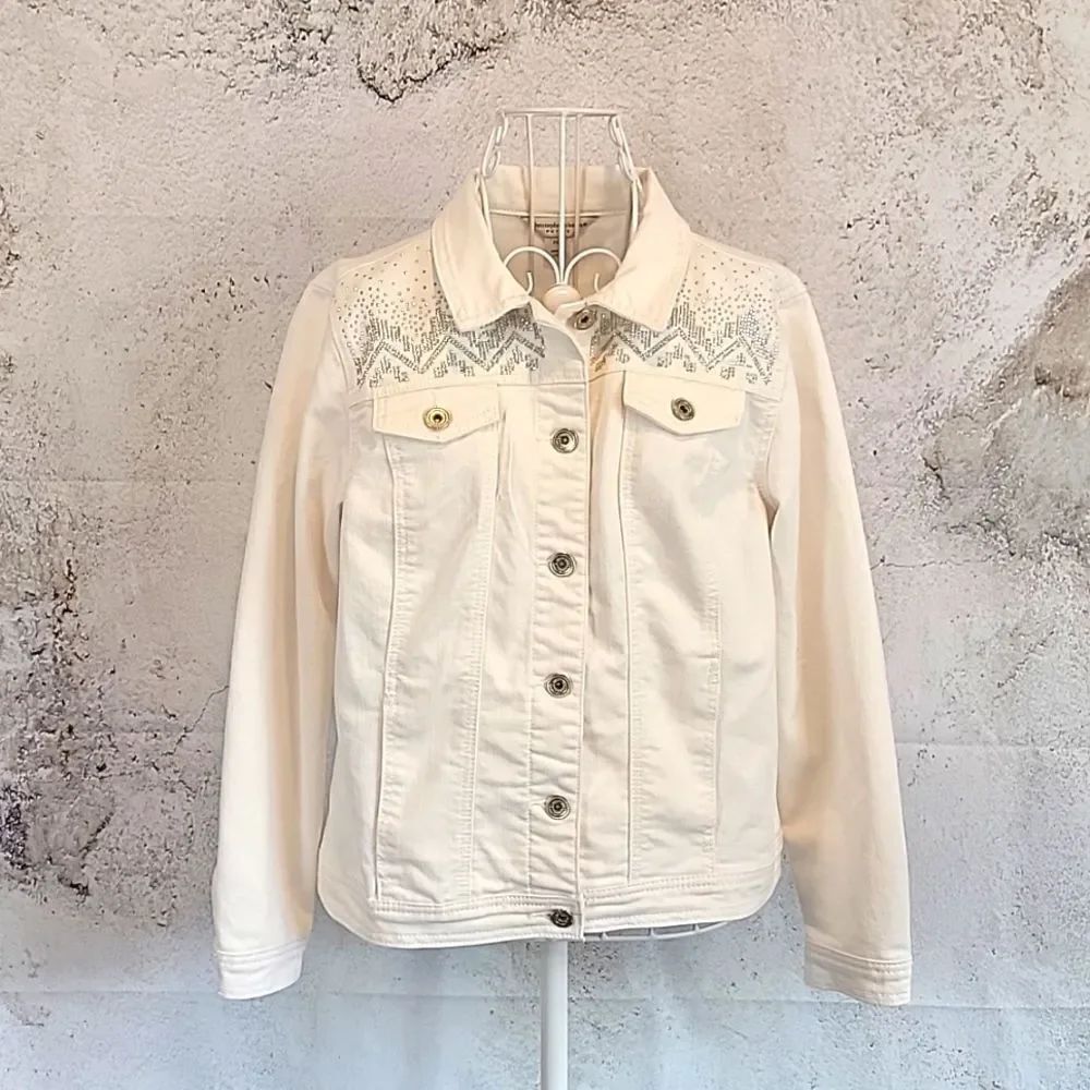 Christopher & Banks bling white denim jacket Women's Size PM